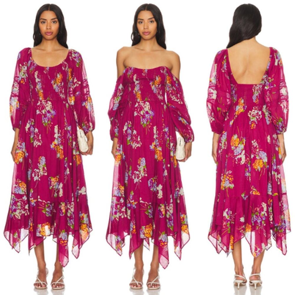 NEW Free People Morning Glory Maxi Dress Floral Print Earth Red Combo Sze Medium